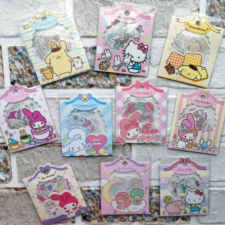 

10New Sanrio Series Hello Kitty Cute Cartoon Ledger Sticker Set Cartoon Ins Ledger Tape DIY Material Set Gemini Star Transparent