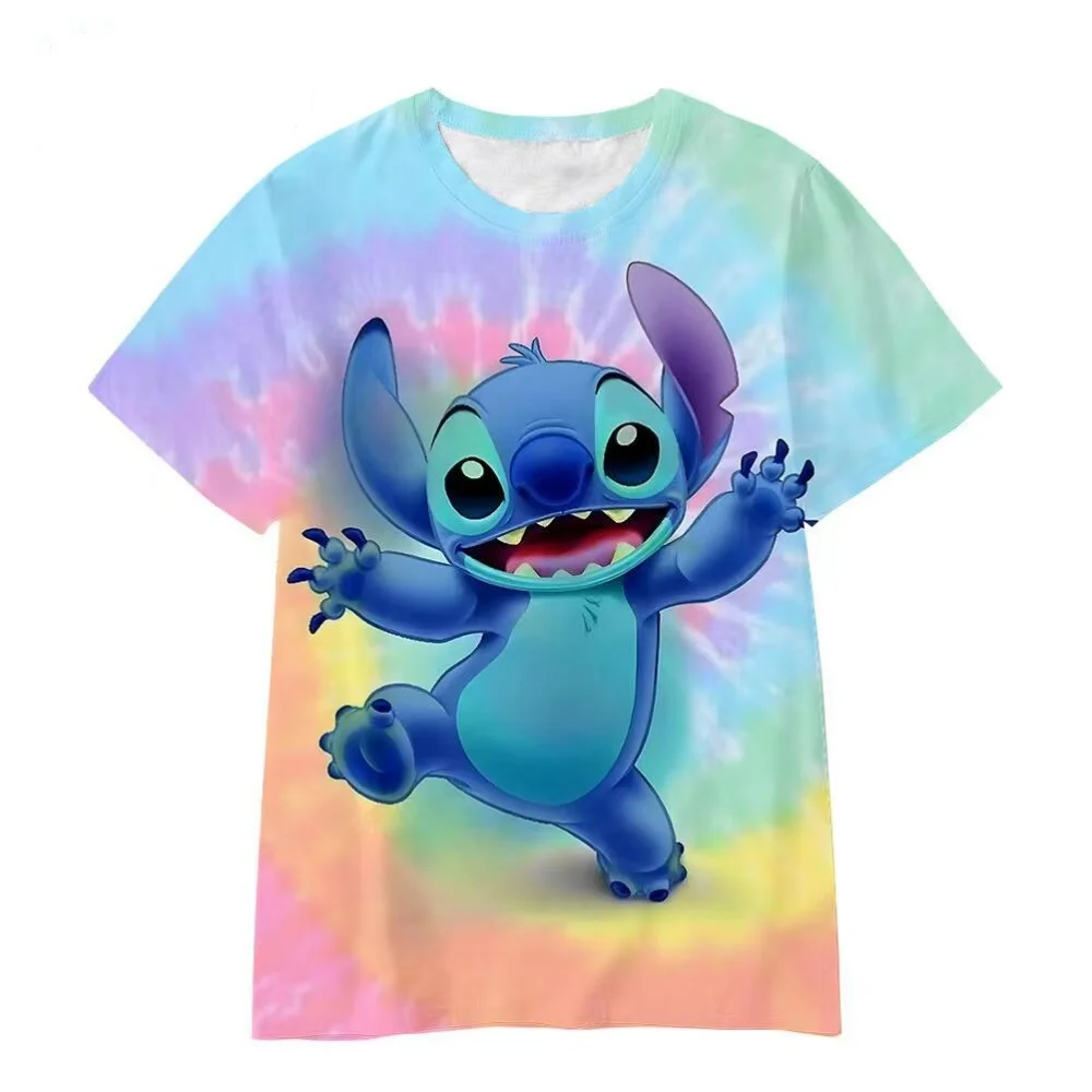 Stitch 3d Printed Fun Cartoon Girls' T-Shirt Girl T-Shirt Breathable Short Sleeve Summer Cartoon Casual Children Clothing Baby