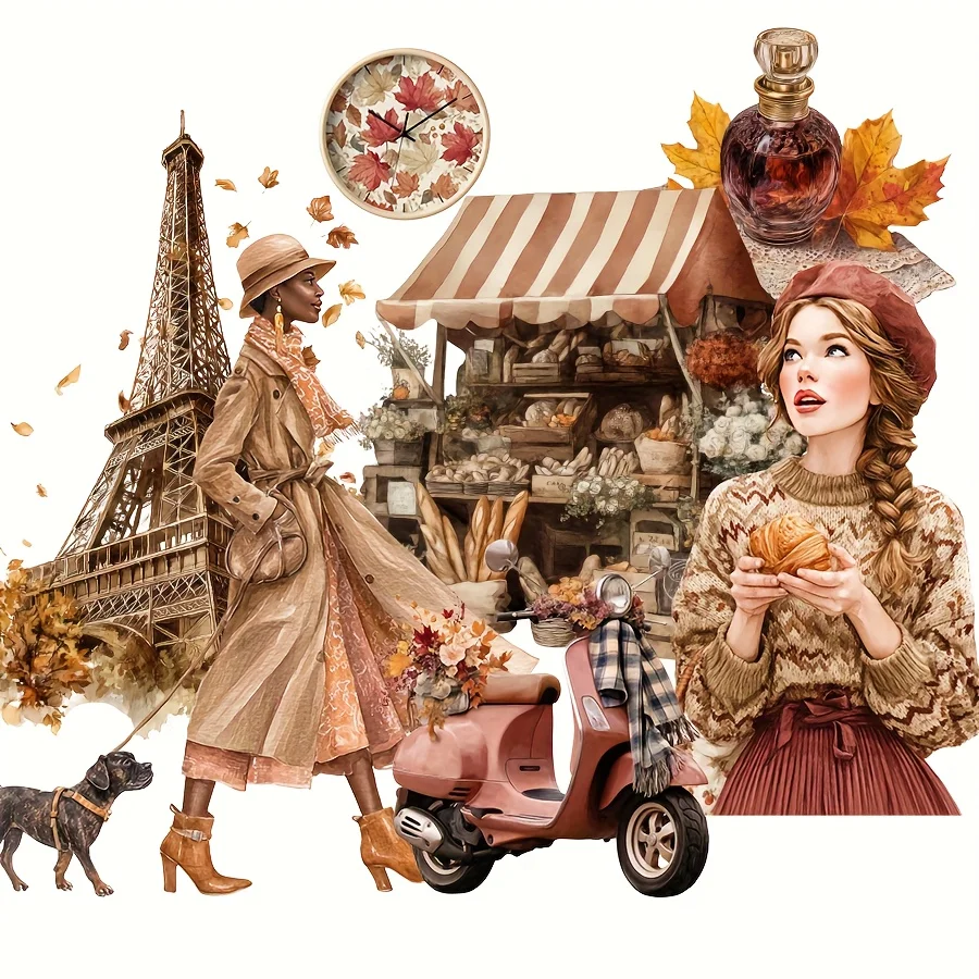 117 قطعة-144 قطعة ملصقات موضوع الخريف لديكور تغليف الهدايا ، حرفة الورق ، ملصق مجلة الألبوم ، لوازم القصاصات ، فن المشبك #5