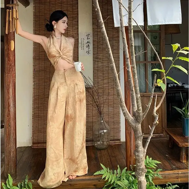 

Suits High-Quality Camisole Sleeveless Top Wide-Leg Floor-Length Trousers New Chinese Design Two-Piece Suit 2024 Summer New