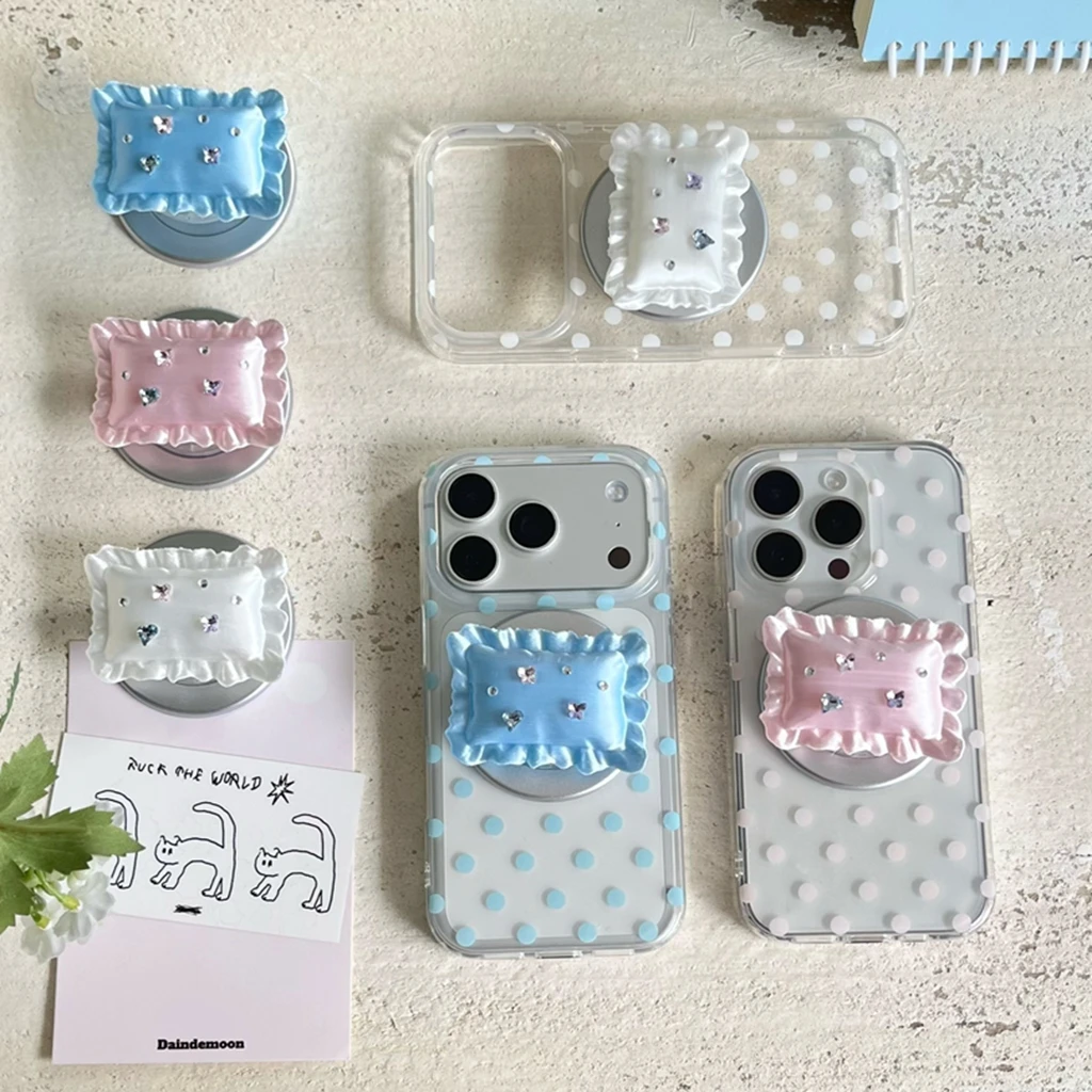 

Minimalist Transparent Polka Dot Creative Pillow Stand Magnetic Shock Proof Phone Cover Case for iPhone 17 16 15 14 Pro Max
