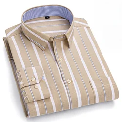 100% Cotton Oxford Men Shirts Long Sleeves Plaid Soft Regular Fit Formal Dress Shirt Pocket Social Blouse Male Clothes 6XL 7XL