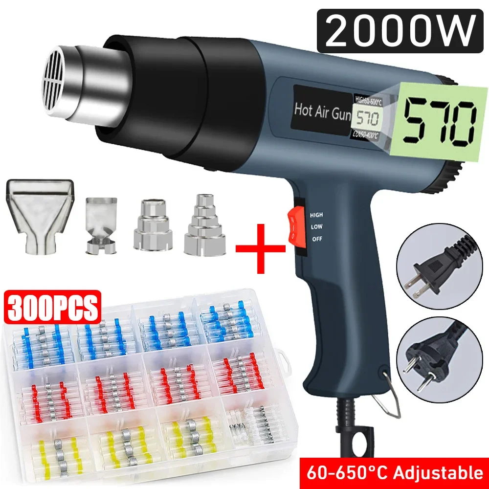 

Hot Air Gun Soldering Professional 2000W Air Dryer Heater for Thermal Blower Shrink Wrapping Tools with 300PCS Wire Connectors