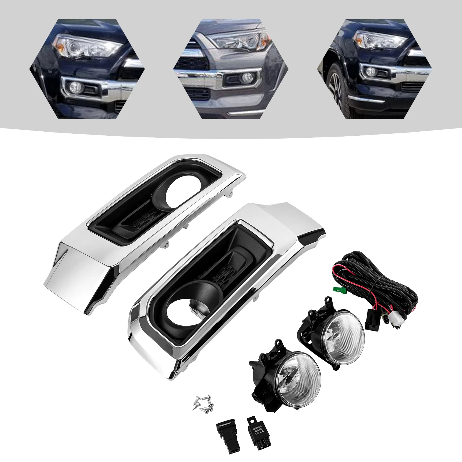 المصد الأمامي للقيادة مصابيح الضباب H16 مع الحواف يناسب 2014-2020 Toyota 4Runner Limited