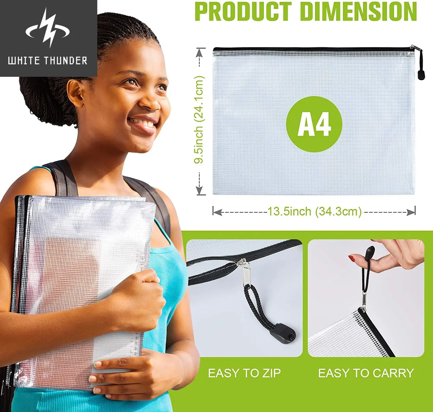 A4 Size Document Folder File Zipper Bags Plastic Wallets Mesh Document Bags Zipper Bag Ziplock Wallet