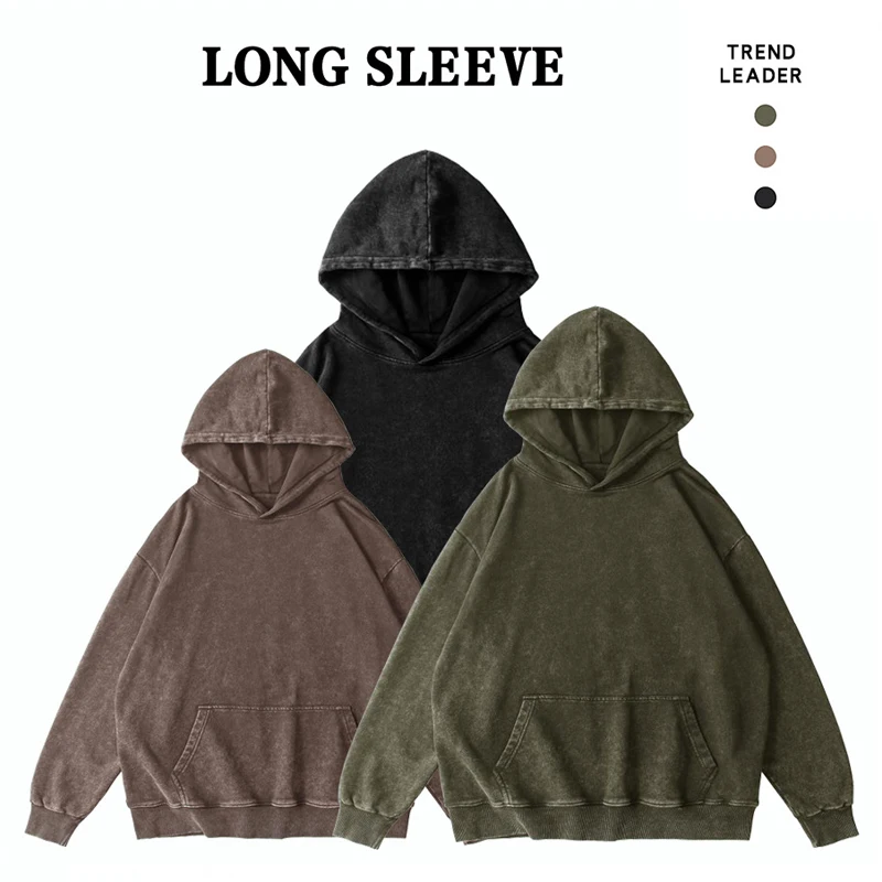 

Pop 100% Cotton Men's Clothing Vintage Black Acid Wash Hoodies Men Women Oversized Hip Hop Sweatshirts Casual Pullover Y2K Cloth