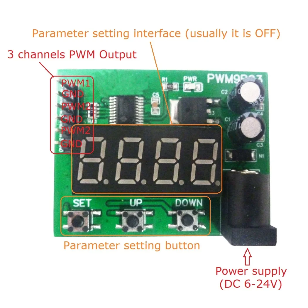 PWM9B03 3Ch PWM Signal Generator 20Hz-1MHZ requency Duty Cycle Square Wave Pulse Adjustable Module DC 12V 24V