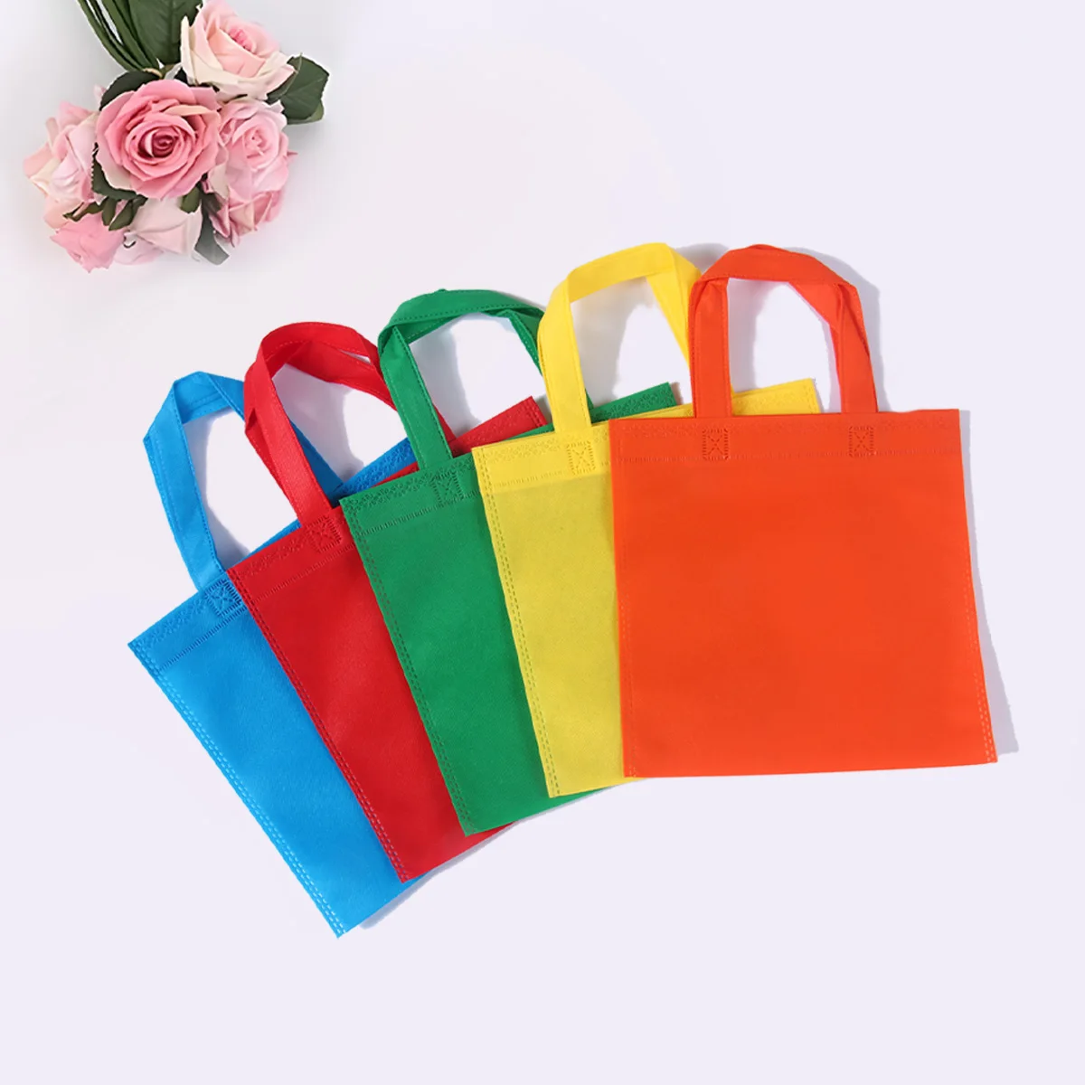 5pcs 25*25cm Pure Color Non-woven Fabric Shopping Bag Large Capacity Handbag Bag Waterproof Folding Eco-friendly Storage Bag