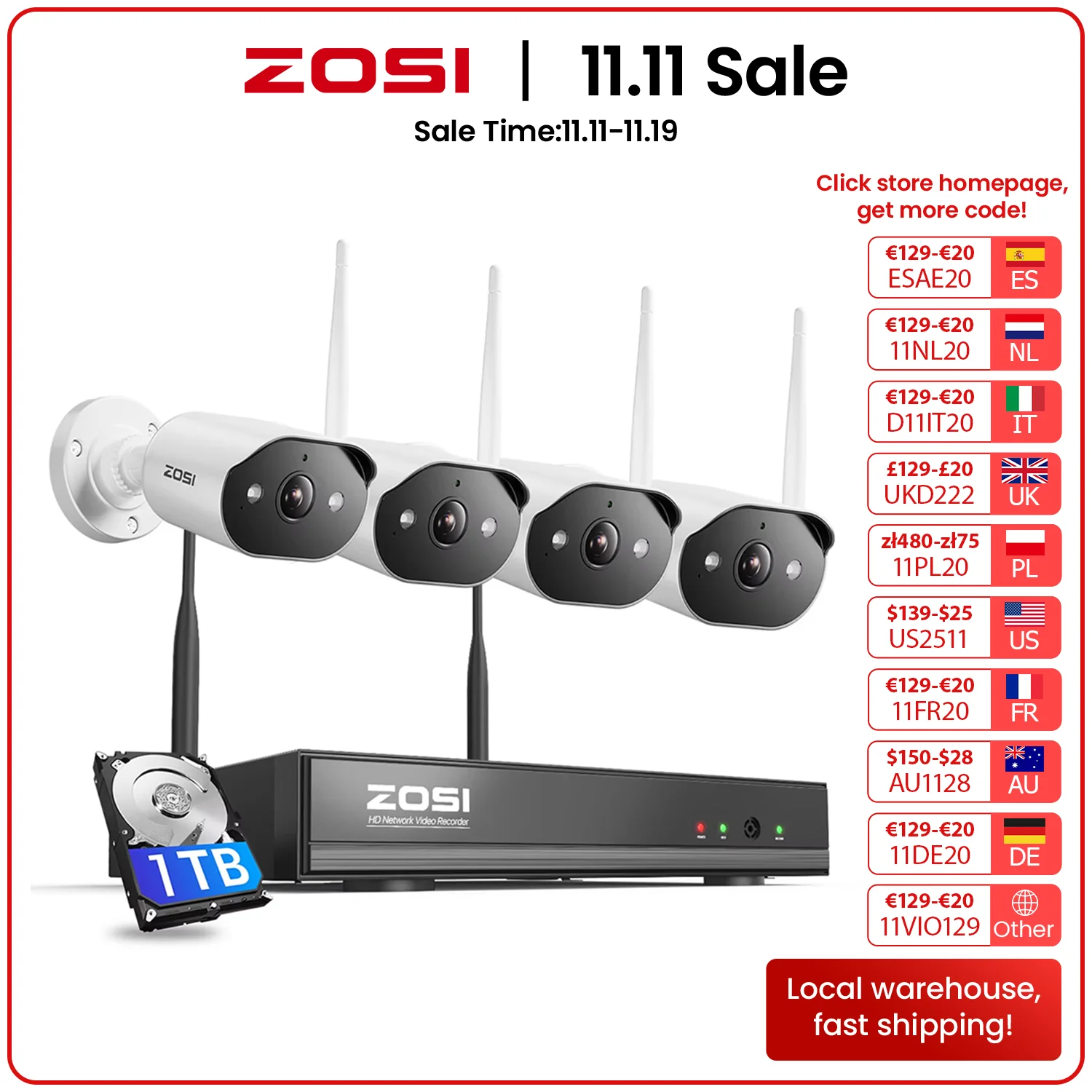 

ZOSI 2K WiFi 6 Security Camera System 3MP Plug-in Wi-Fi Surveillance Cameras Indoor Outdoor 4K 8MP 8CH NVR for Home Security
