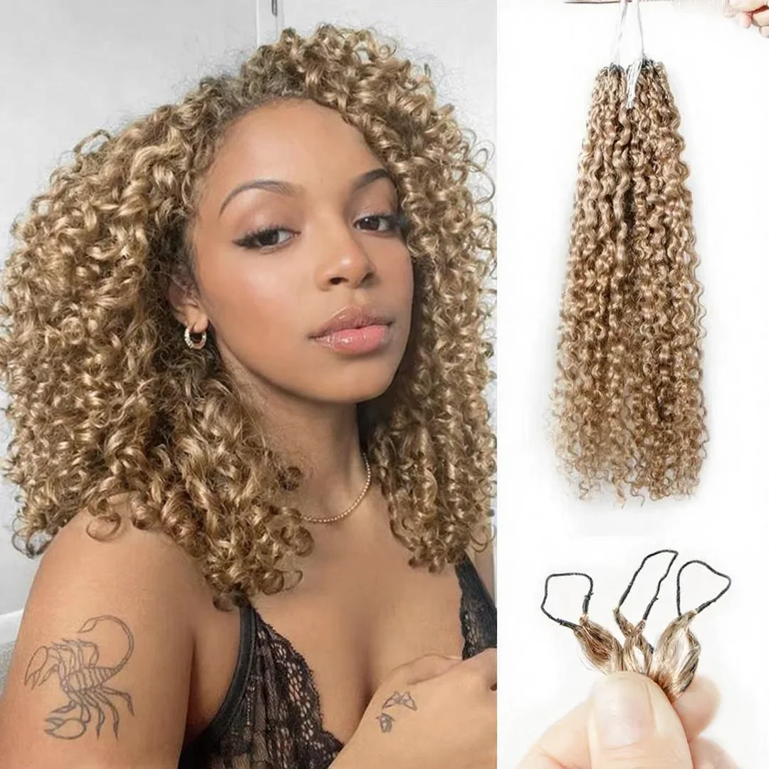 

Наращивание волос для крючкового плетения Kinky Curly, медово-русые, без узлов, 100% натуральные человеческие волосы, предварительно разделенные, мелкие спирали, кудрявые пучки для крючкового плетения
