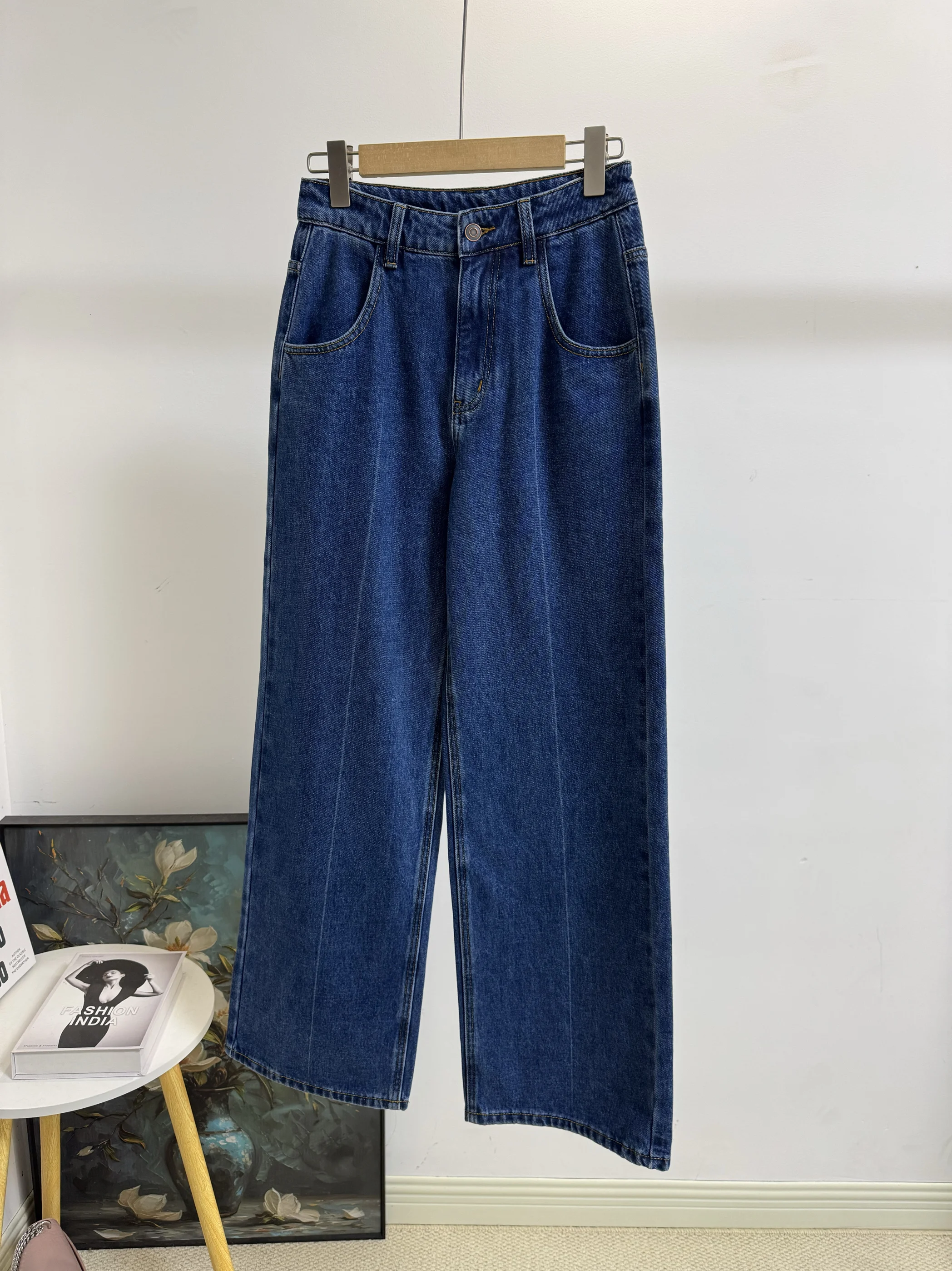 

Классические джинсы ROW в стиле ретро, повседневные, женские, модные, с завышенной талией, выбеленные, прямые, широкие штанины