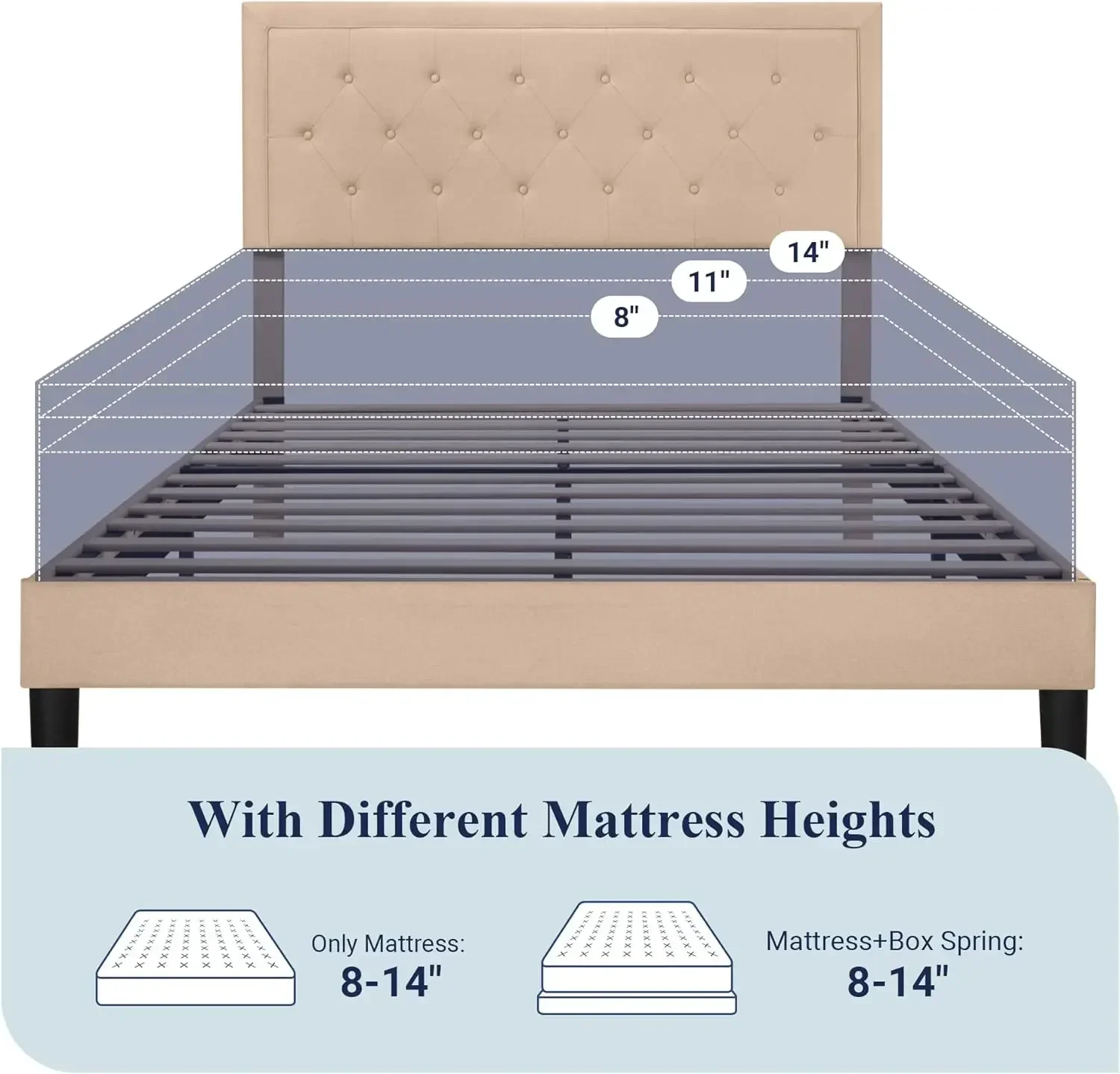 Full Size Button Tufted Platform Bed Frame/Fabric Upholstered Bed Frame with Adjustable Headboard