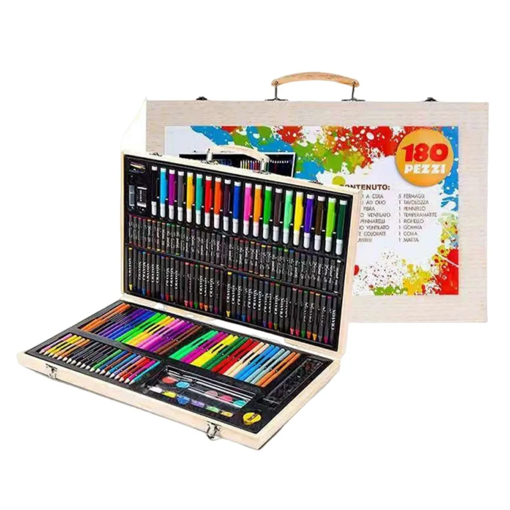 180pcs-wooden-box-brush-set-color-lead-gift-box-art-painting-set-watercolor-paint-colored-pencils-drawing-kit-christmas-gift