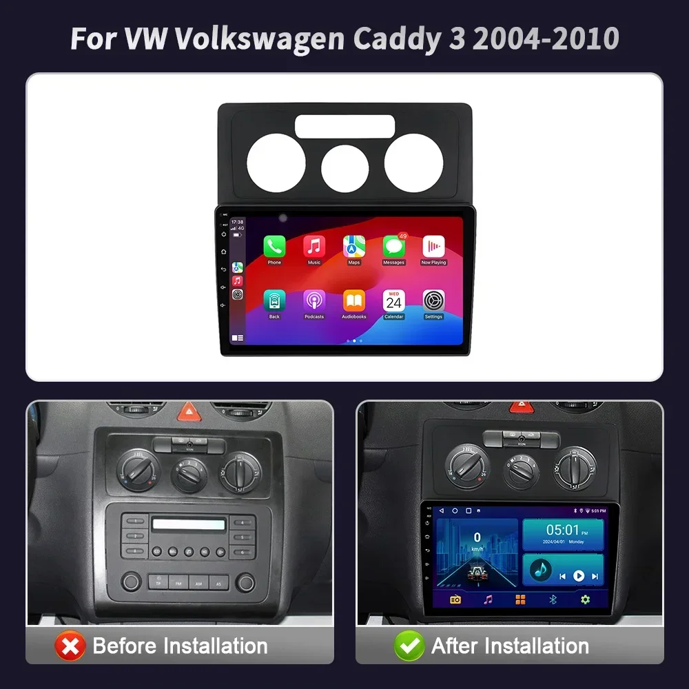 Car Radio Multimedia Player Navigation Wireless CarPlay Touch Screen Android Bluetooth For VW Volkswagen Caddy 3 2004-2010