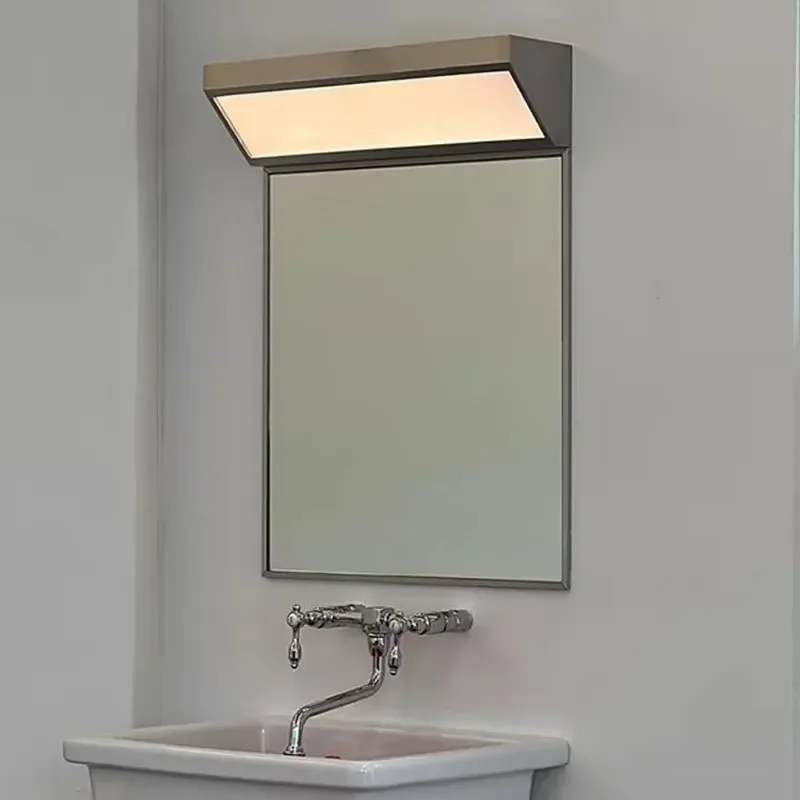 Modern Square Stainless Steel Bathroom Mirror with Smart LED Light Motion Sensor Dimming Function for Home Wall Mount Decor