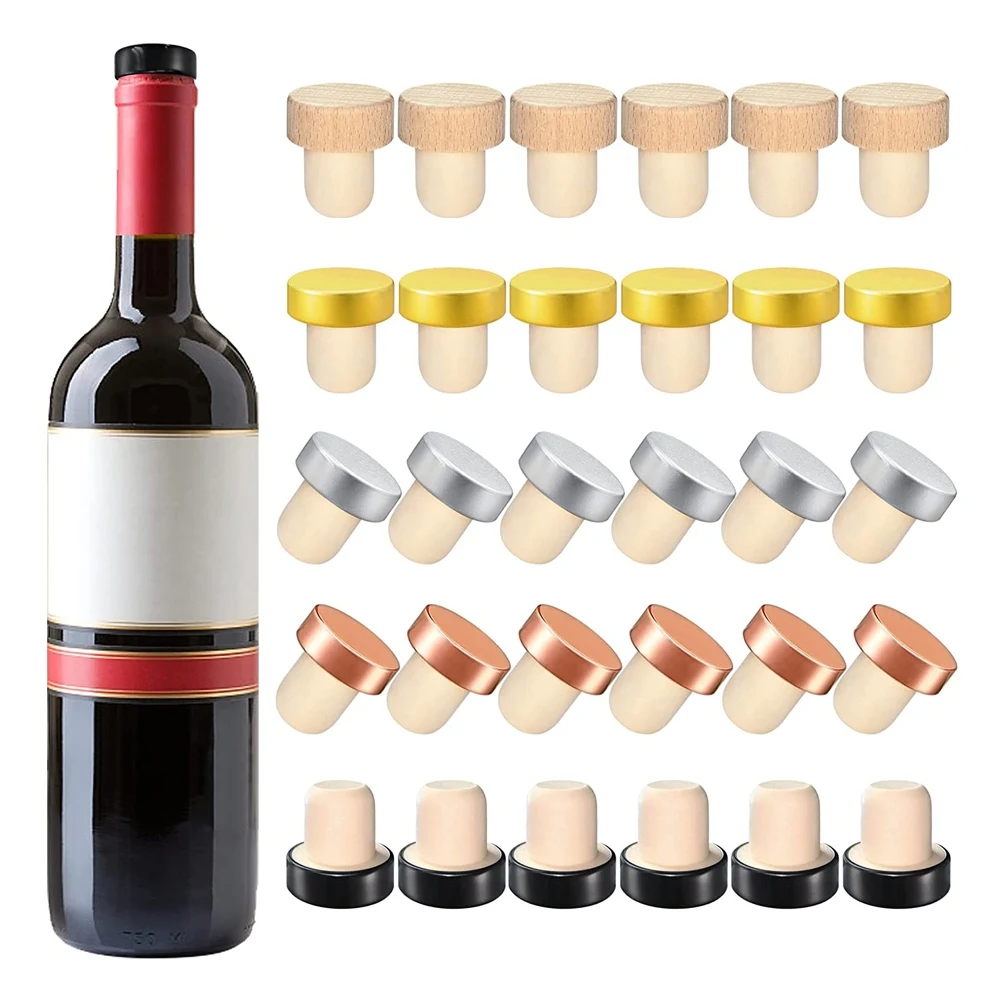 30PCS Wine Bottle Cork Stopper T Shaped Wine Stopper Tasting Cork Replacement Reusable Cork Glass Beer Bottle Sealing