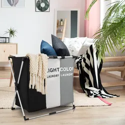 Laundry Sorter Dirty Clothes Storage Basket 3 Grid Organizer Basket Collapsible Large Laundry Hamper Waterproof Home Laundry