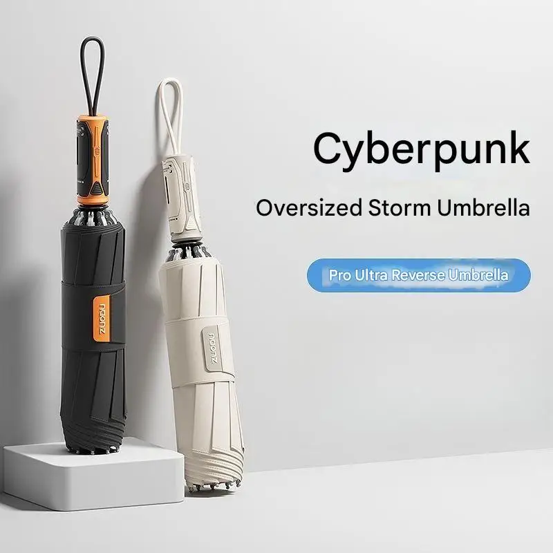 Fully Automatic Umbrella Men's Extra Large Thickened Reinforced Windproof Heavy Rain Special Car Reverse Folding Umbrella - view 4