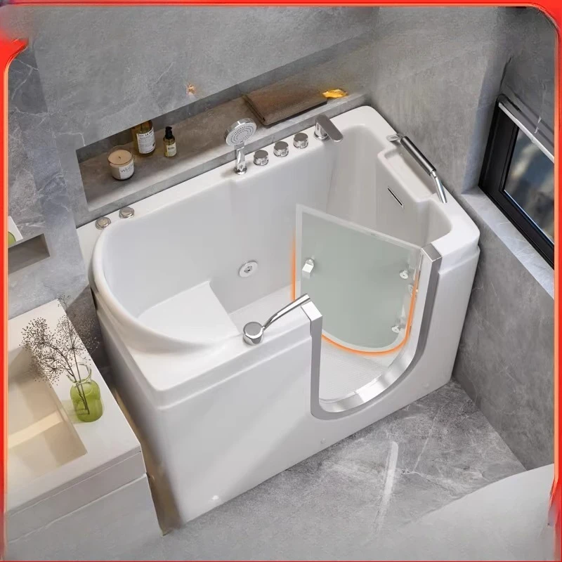 The elderly walk-in barrier-free side inner door sitting acrylic bath massage constant temperature home health bath