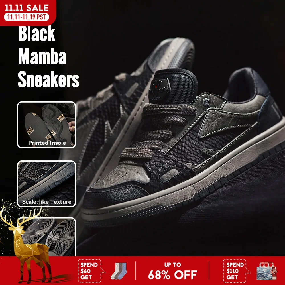 

Maden/весенние повседневные мужские кроссовки Snake Year Black Mamba, универсальные черные туфли на низкой подошве на плоской подошве для осени, обувь для скейтбординга