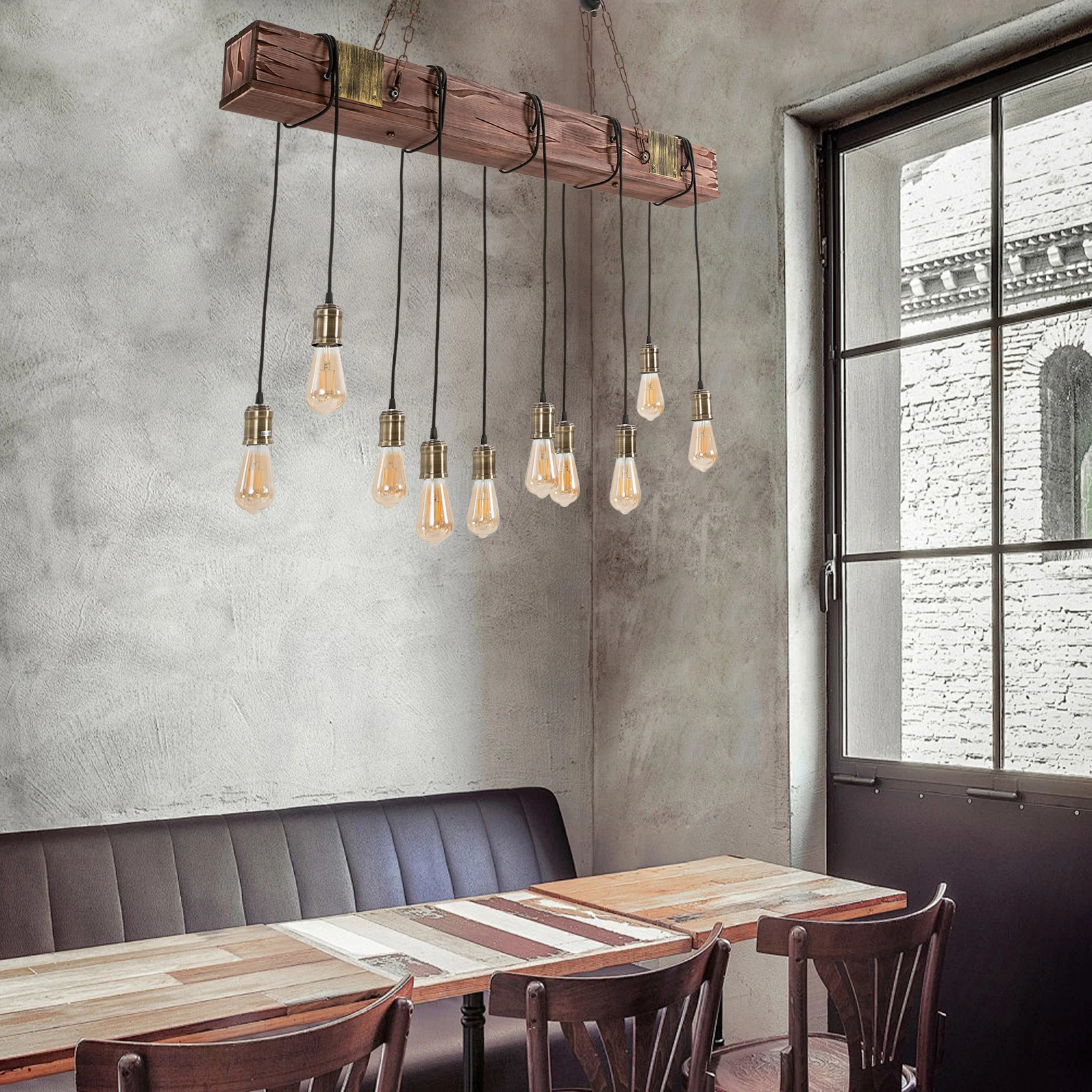 

10 Lights Chandelier Fixture Pendant Lighting Wooden Ceiling Light Hanging Lamp