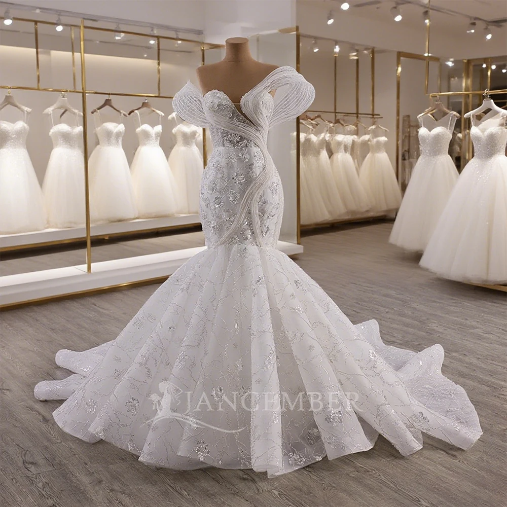 

Mermaid Wedding Dresses International Scoop-Neck Lace Short Sleeve Evening Party Gown Vestido De Noiva Court Train Customized
