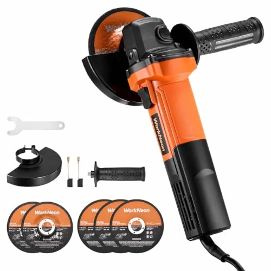 

850W Angle Grinder: 4-1/2 Inch Angle Grinder - 11000RPM Angle Grinder Tool with 5pcs Cutting Grinding Wheels Auxiliary