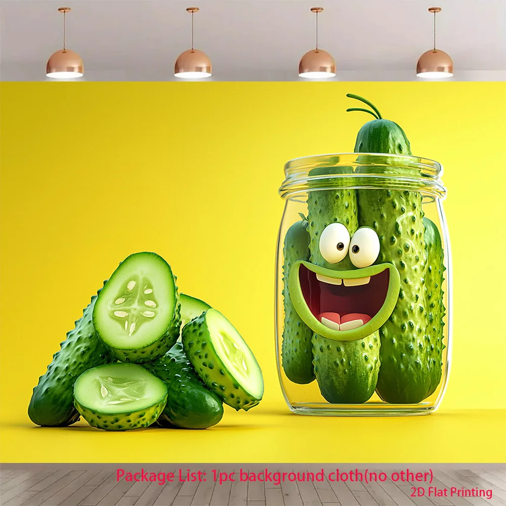 Funny Cucumber Jar Tapestry Green Food Wall Hanging Decoration Art for Kitchen Bathroom Decor Novelty Nursery Polyester Print Po
