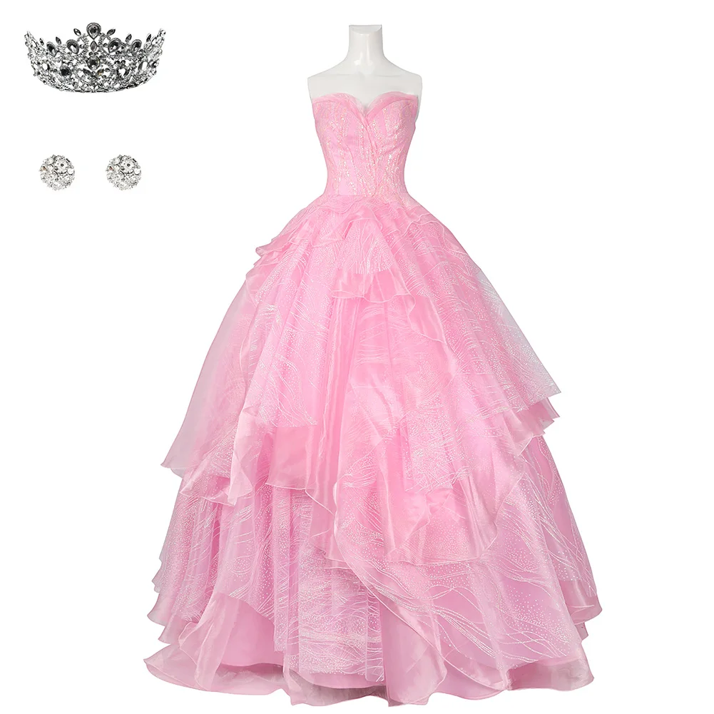 Wicked Glinda Cosplay Costume Disguise Women Pink Dress Halloween Carnival Party Outfits