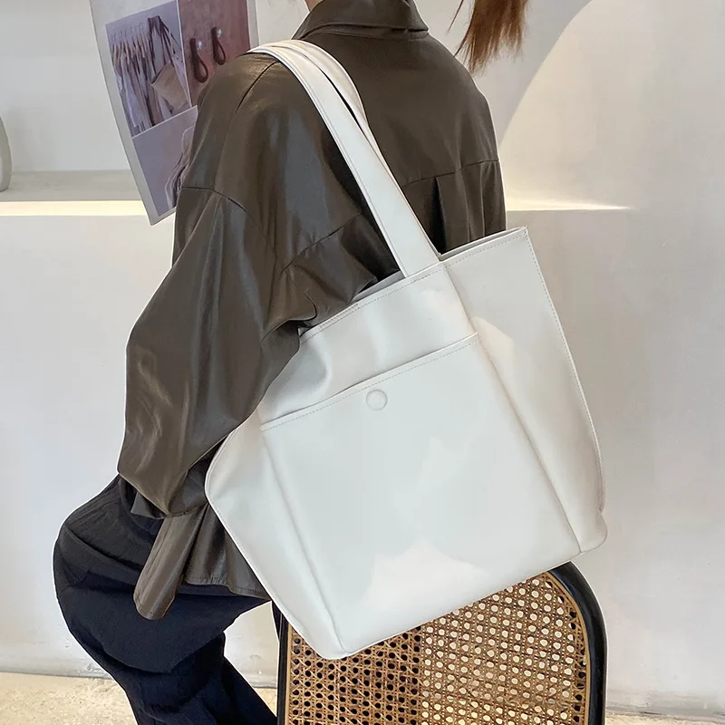 High Quality White Leather Shoulder Bags for Women Casual Female Black Tote Bags Multifunction Big-capacity Handheld Handbags