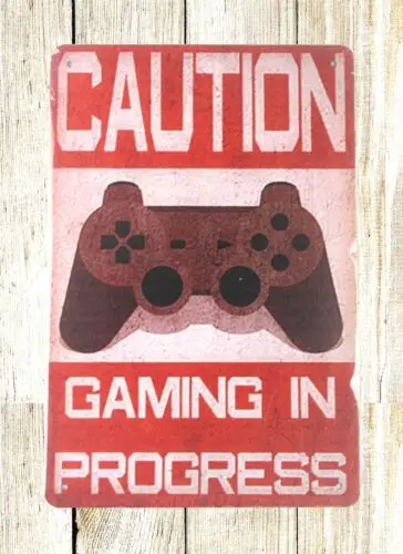 outdoor plaque signs gaming in progress caution tin metal sign