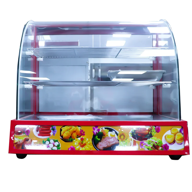 Commercial Electric Food Warming Cabinet Curved Glass Display Stainless Steel Body Manual Temperature Control (30-85C) Redpromot
