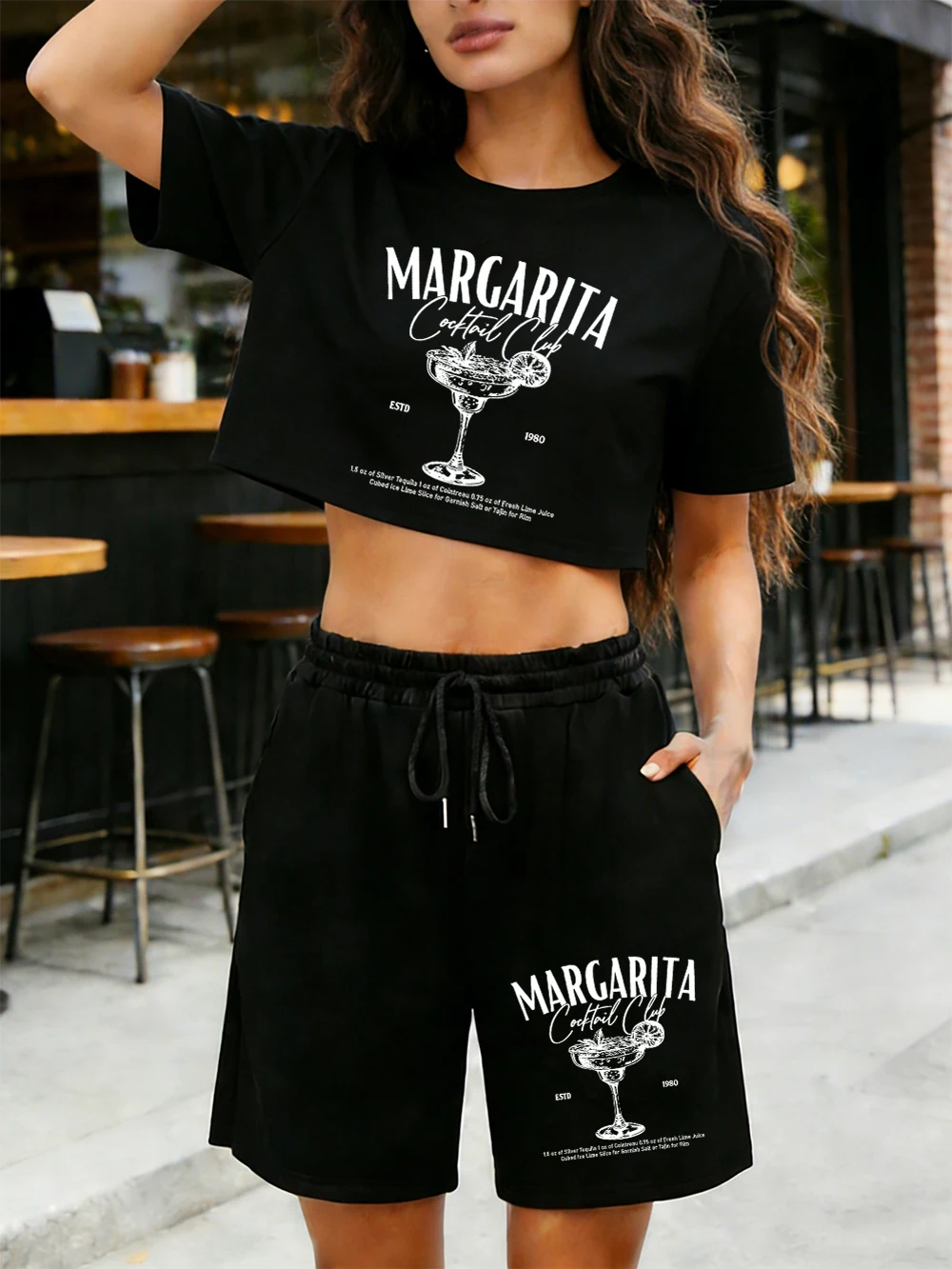 Conjunto Deportivo de Dos Piezas para Mujer, Top Corto y Pantalones Cortos con Estampado de Margaritas de Verano, Camisetas y Pantalones Sueltos con Cuello Redondo, Ropa Suave