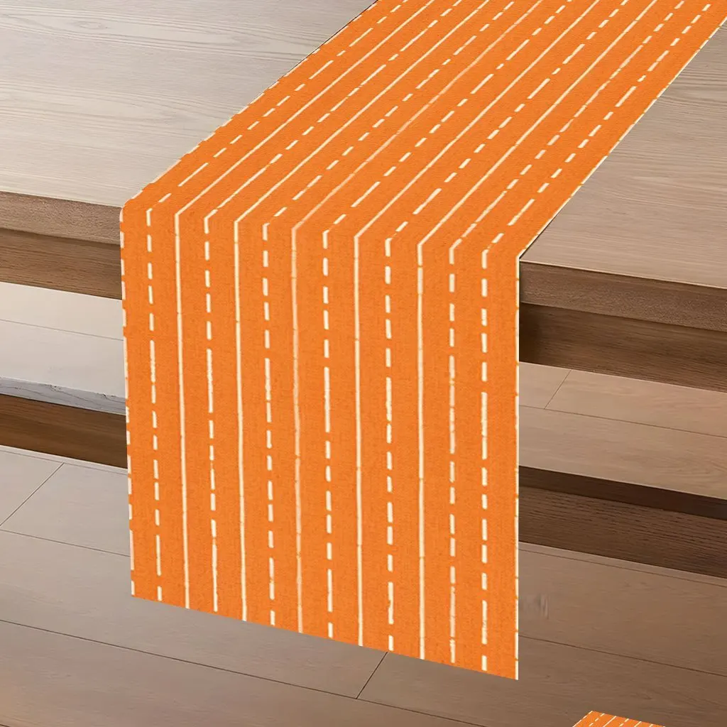 1 Piece of Table Runner with Orange and White Striped Background and White Lines, Suitable for Farmhouse, Indoor, Kitchen, Celebrations, Table Decoration, Restaurant, and Banquet Decoration Supplies