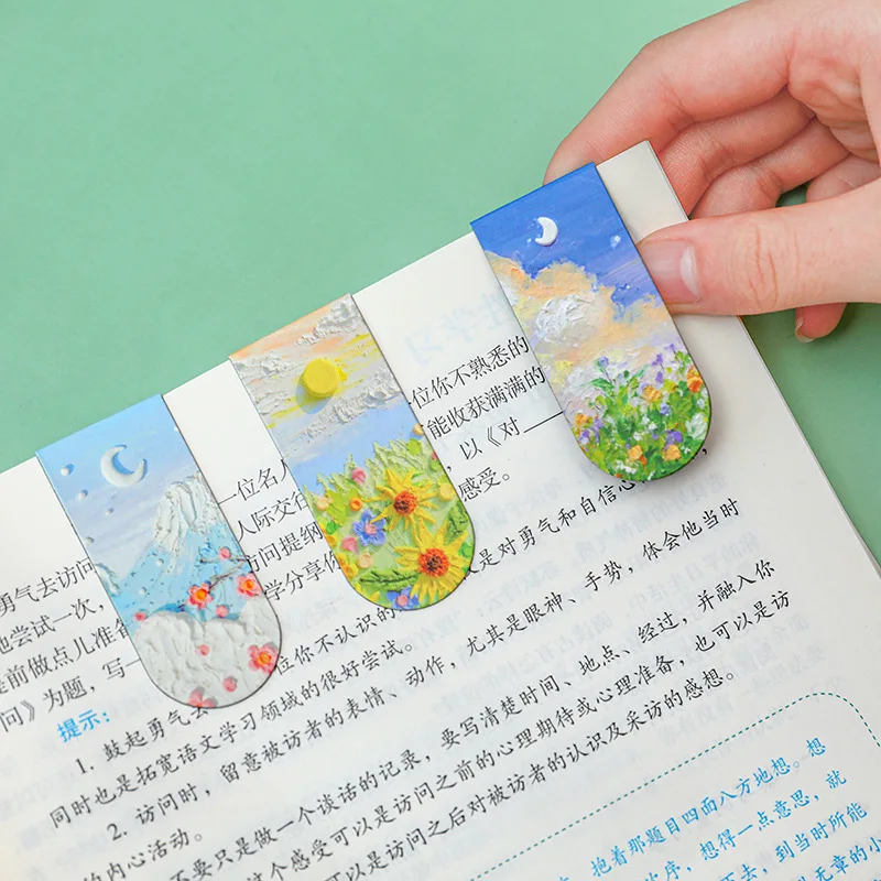 1Pcs Oil Painting Landscape Creative Magnetic Magic Two-sided Bookmark Student Teacher Gift School Supplies Stationery