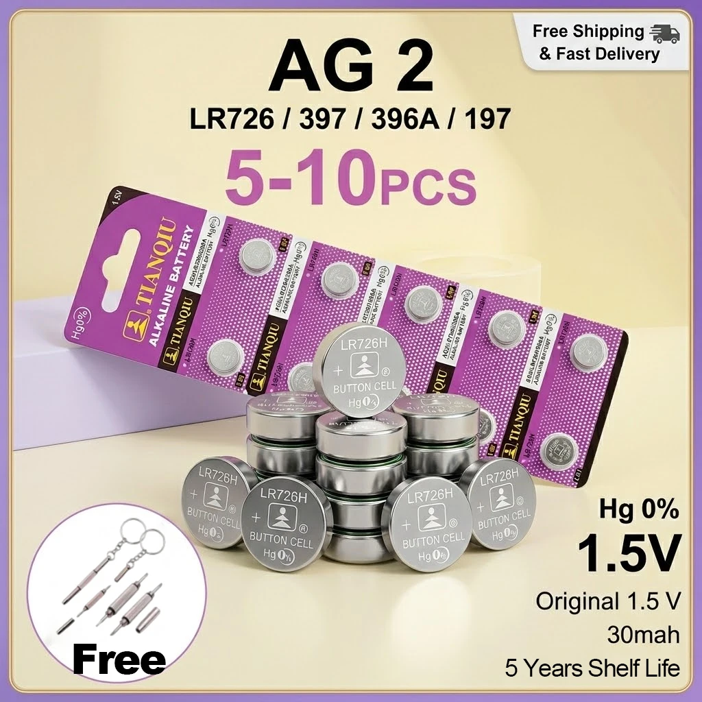 5-10PCS AG2 LR726 SR726W 396A SR726 SR59W 1.55V Alkaline Coin Cell Battery For Watch Scale