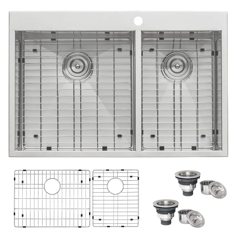 

33 x 22 Dropin Topmount 60 40 Double Bowl 16 Gauge Zero Radius Stainless Steel Kitchen Sink RVH8050