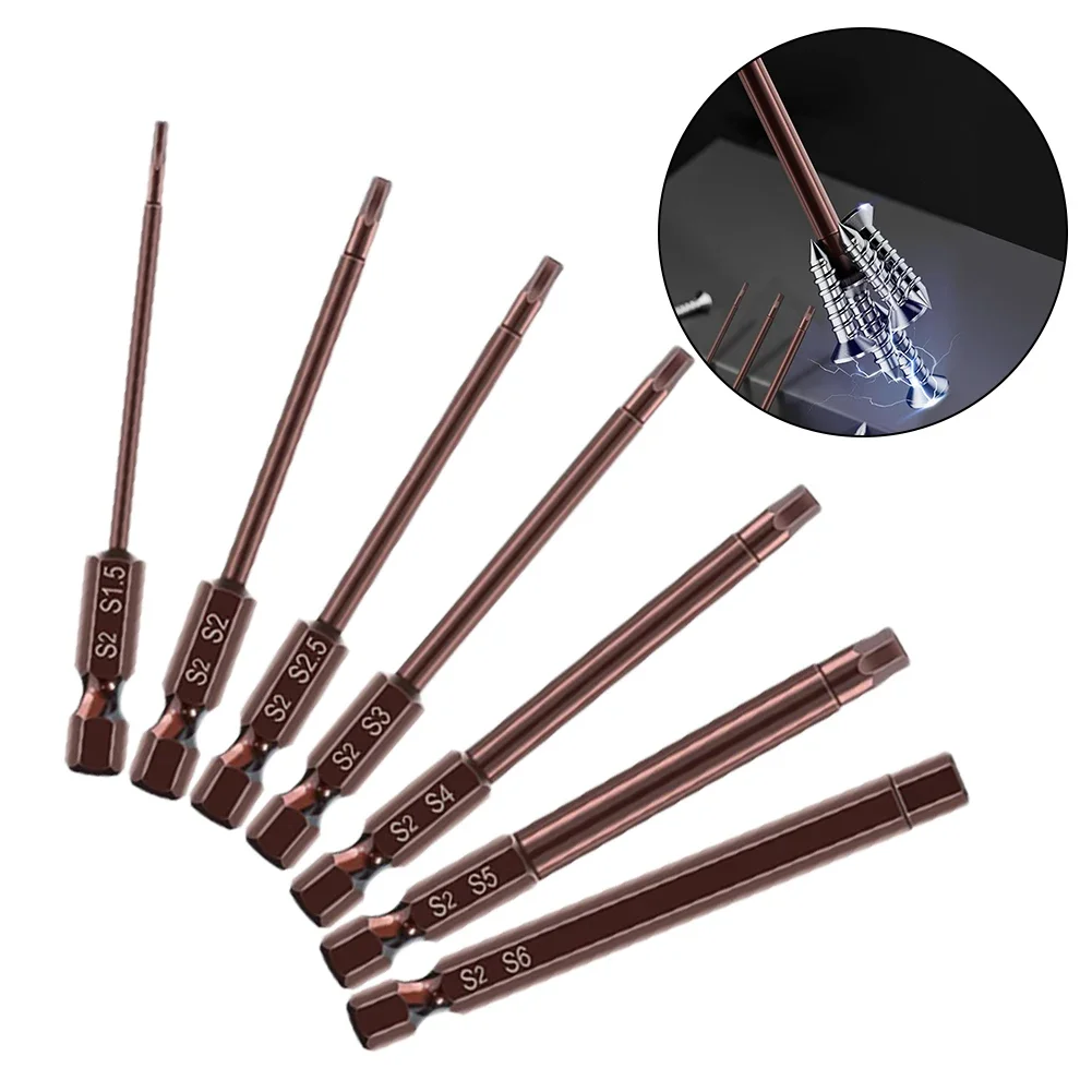 1PC 75mm H1.5-H6 Alloy Steel Magnetic Hex Head Screwdriver Bits Power Driver Tool 1/4inch Hex Shank For Electric Drills