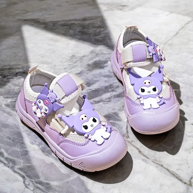 

Детские сандалии Kuromi Mesh, модная летняя уличная пляжная обувь для девочек, противоскользящая дышащая дизайнерская обувь белого и синего цвета, размер 23-36