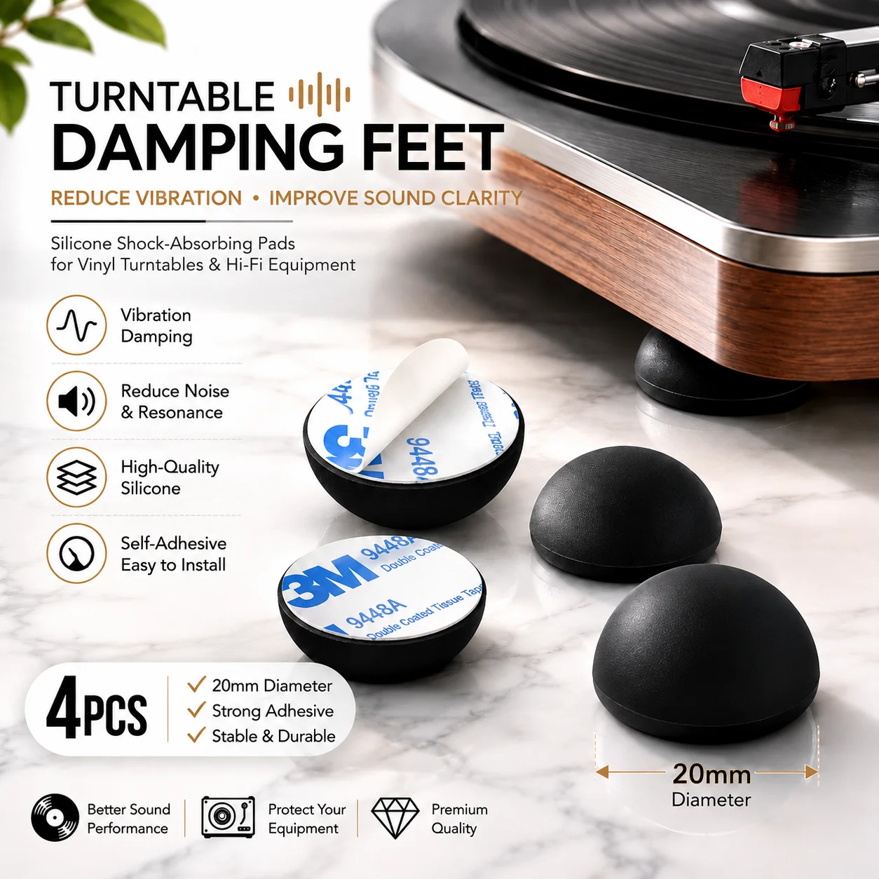 Elastomer Damper Vibration Isolation Feet for Sound Devices, Enhances Stability Silicone Pad, 20mm 4PCS, Black Accessory