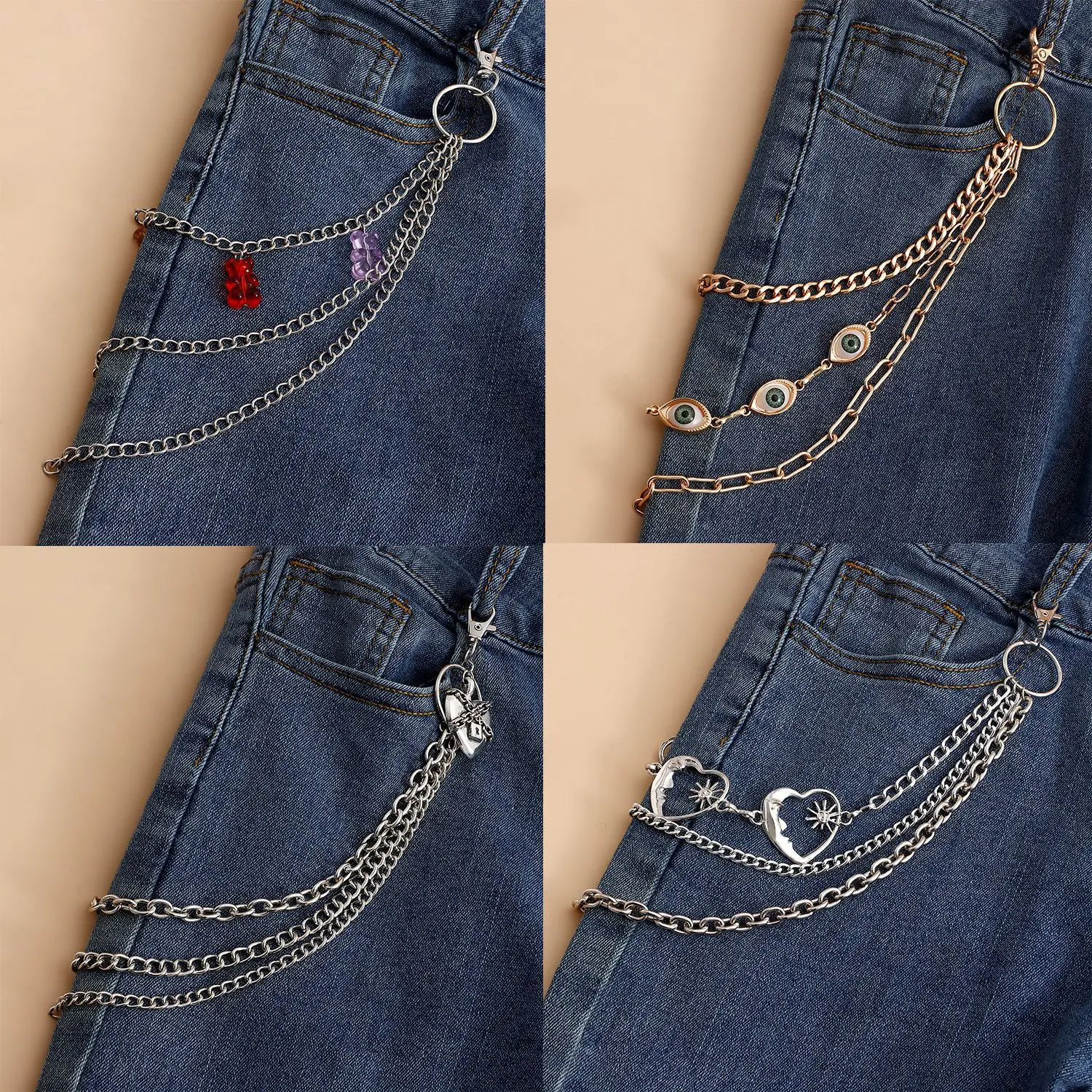Metal Hollow Heart Multi Layer Pants Chain for Women Jeans Skirt Belt Decor Premium Adjustable Lightweight Chic