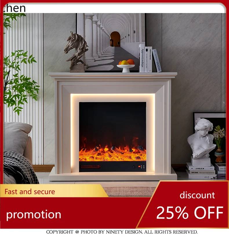 ZML Fireplace Solid Wood Decorative Cabinet Home Entrance Cabinet Heating Electronic Fireplace Core