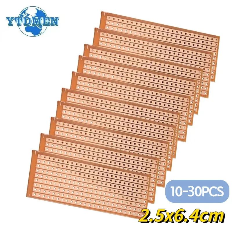 10-30 SZT. Jednostronna Płytka PCB 2,5*6,4cm Uniwersalna Płytka Matrycowa do Eksperymentów Jednorzędowa Płytka Prototypowa z Ciągłymi Otworami 25x64mm