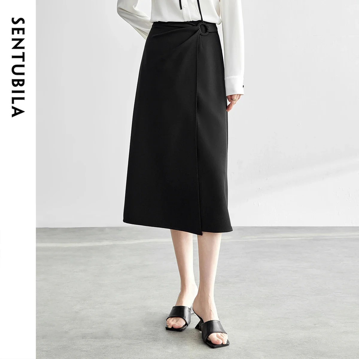 

SENTUBILA Elegant Wrap Skirts for Women 2025 Spring Fall Fashion Office Ladies Workwear Midi Skirt Female Clothing 151Q57507