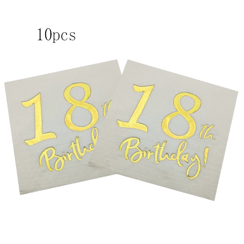 10Pcs 18 21 25 30 40 50 60 Years Old Gold Bronzing Birthday paper napkin For Aldult Happy Birthday Party Anniversary Decorations