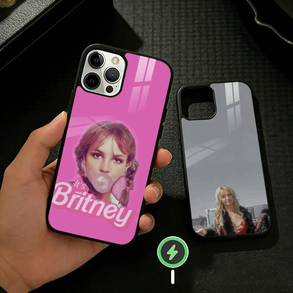 

B-Britney SINGER S-Spears Phone Case For iPhone 17 16 15 14 13 12 Pro Max Plus for Mirror Wireless Magnetic Cover