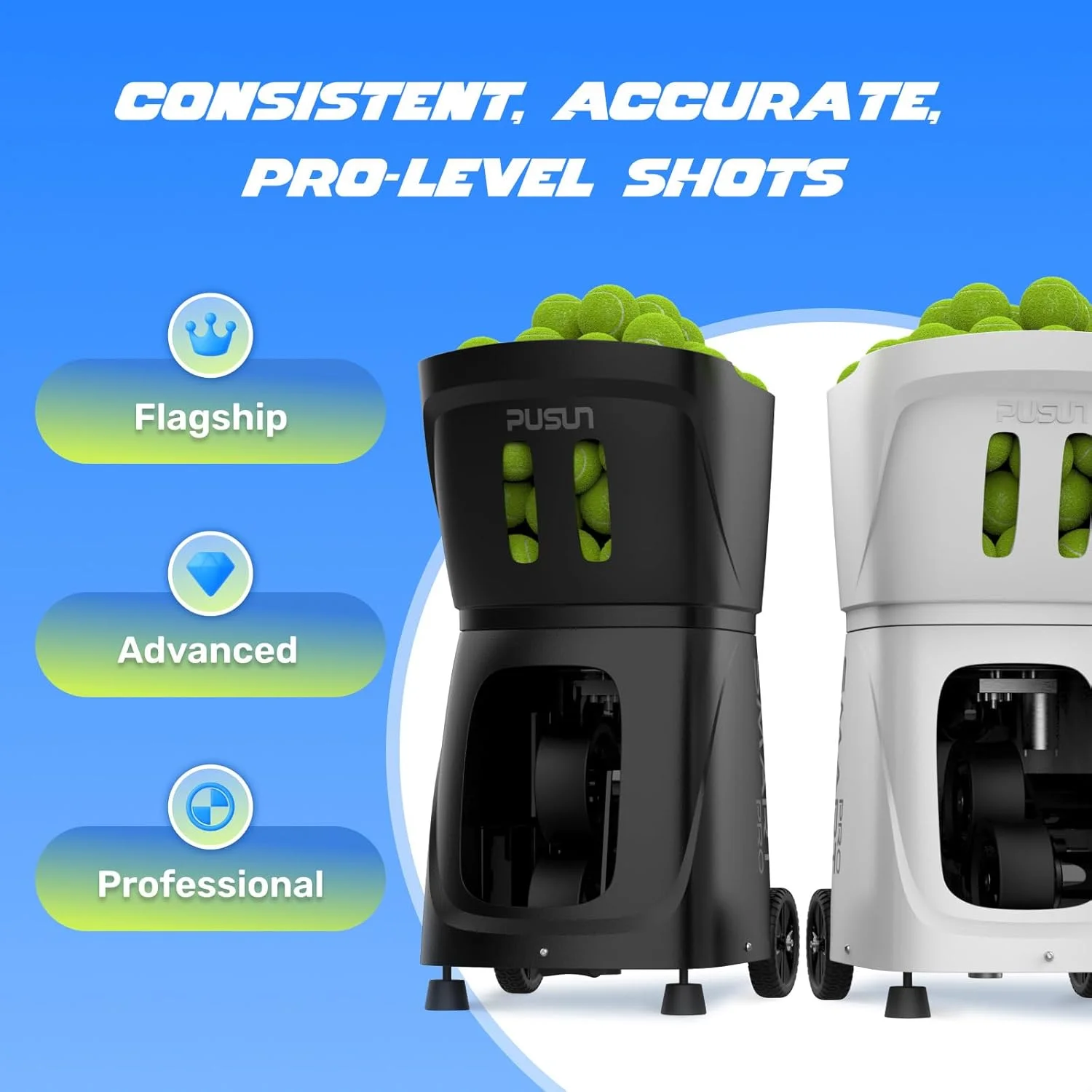 High Speed Stable Serving PUSUN Tennis Ball Machine With Precise Landing Control For Tennis Skill Improvement And Competition
