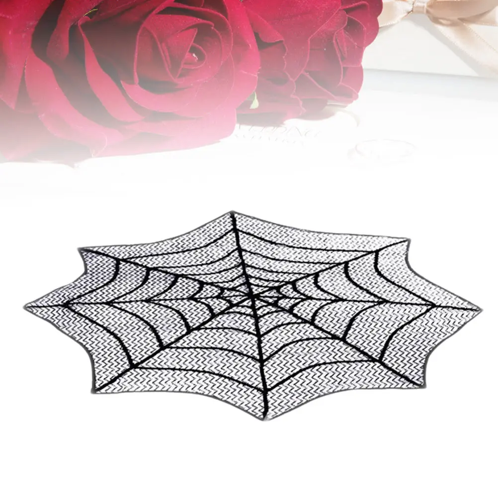 30 Inch Round Tablecloth for Halloween Black Lace Seamless Design Festive Table Cover Protects Against Stains Spills Scratches