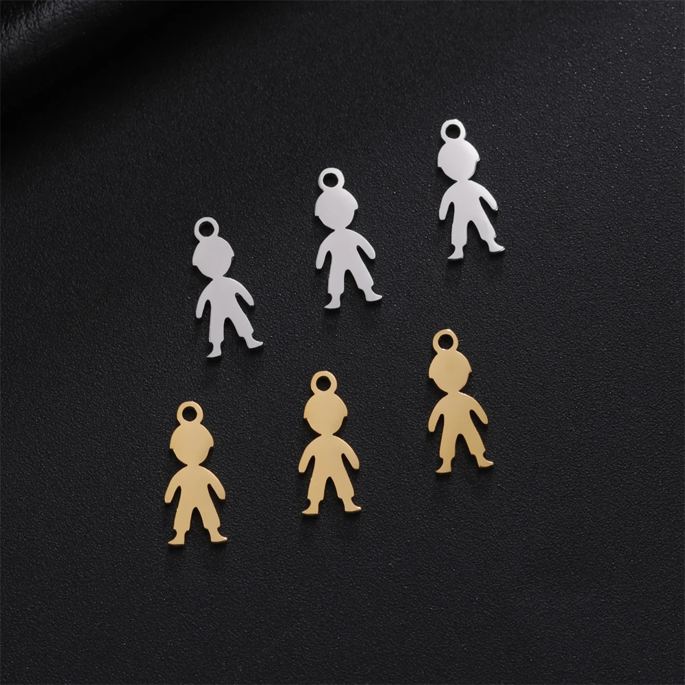 5pcs Tiny Stainless Steel Girl Boy Charms For Jewelry Making Supplies Wholesale Diy Handmade Necklace Bracelet Pendant Accessory