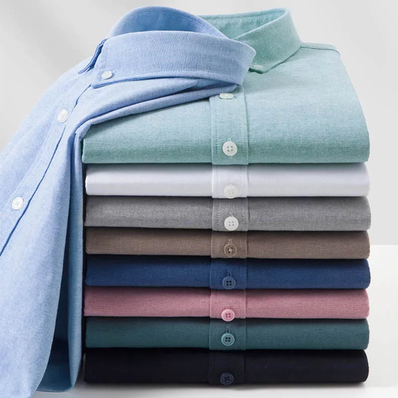 

New Quality Cotton Oxford White Shirts For Men's Long Sleeve Casual Button-Down Business Formal Social Shirt Brand Men Clothing